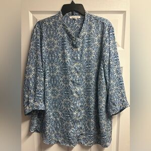Rose + Olive Patterned Button Down 3/4 Sleeve Blouse Size 3X
